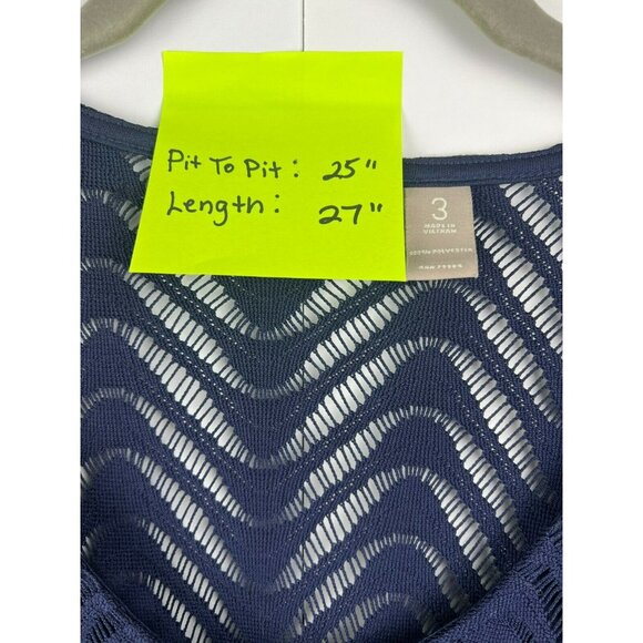 Chico’s Top Crochet Mesh 3 US XL Open Blue 3/4 Sleeve Blouse Pullover Bohemian - Picture 7 of 7